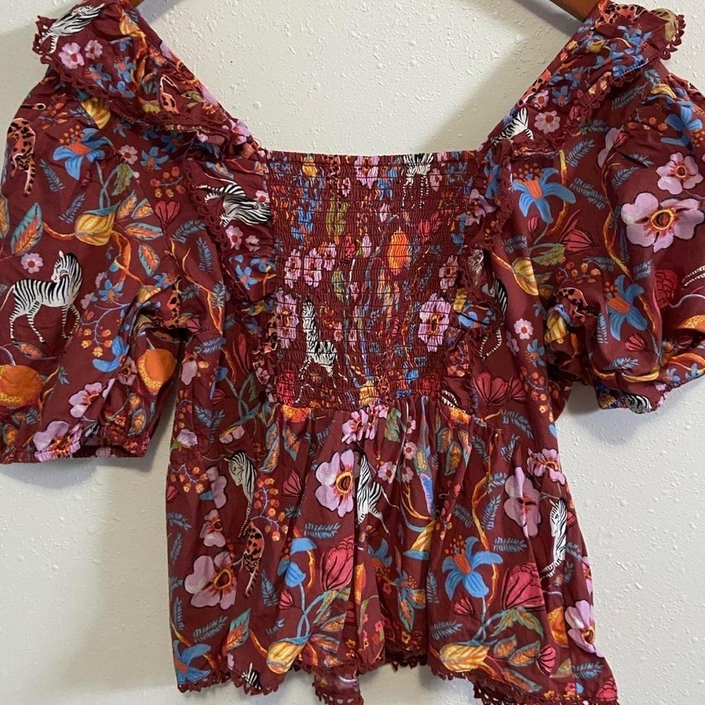 Anthropologie Maeve Ruffled Printed
Floral Zebra Tie-Front Blouse - Picture 8 of 8